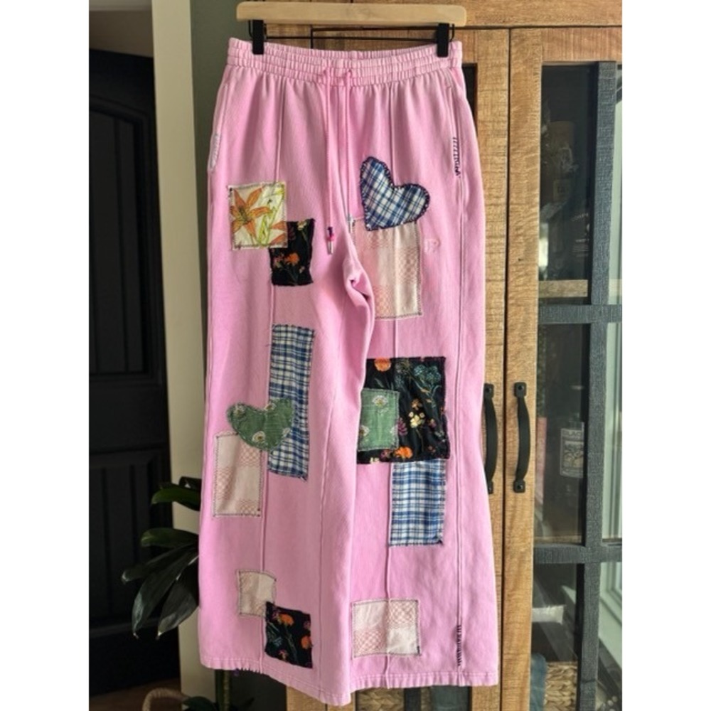Reworked Victorias Secret PINK Patchwork Wide Leg Sweatpants Pink Womens M